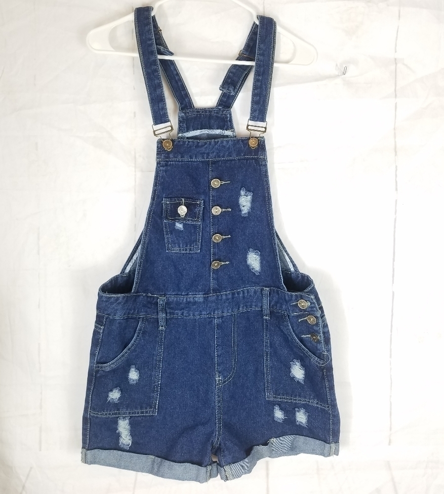 DTYNZ distressed Jean overall shorts set